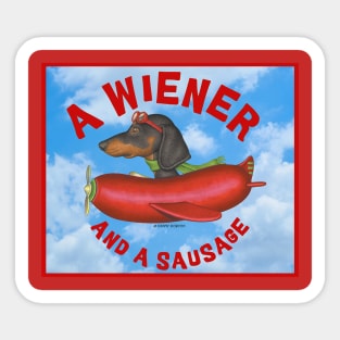 Cute dachshund flying hotdog plane Sticker